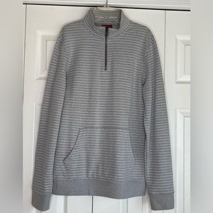 Women's Merona 1/4 Zip Sweatshirt Gray White Stripes Kangaroo Pockets Sz Small